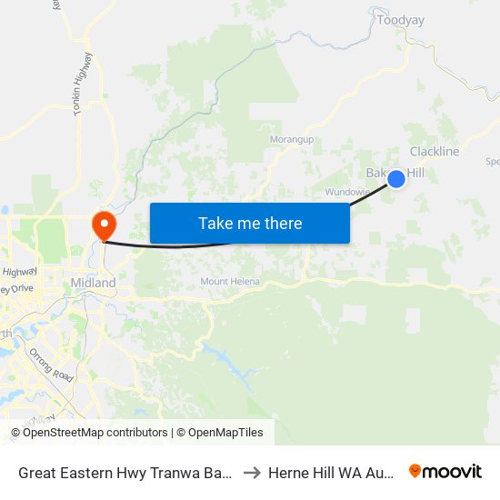 Great Eastern Hwy Tranwa Bakers Hill to Herne Hill WA Australia map