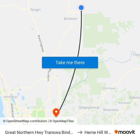 Great Northern Hwy Transwa Bindoon Agricultural College to Herne Hill WA Australia map