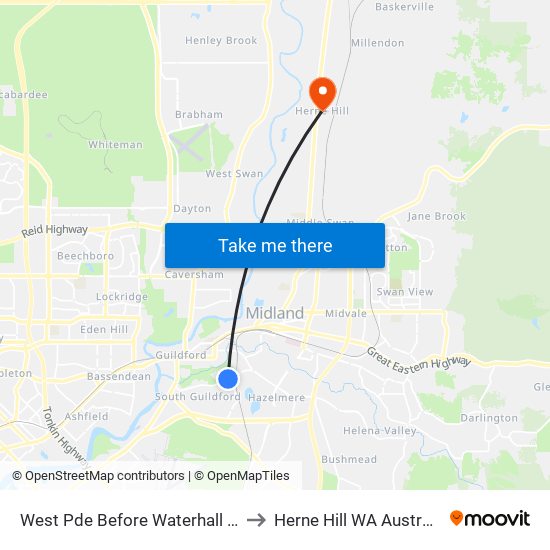 West Pde Before Waterhall Rd to Herne Hill WA Australia map