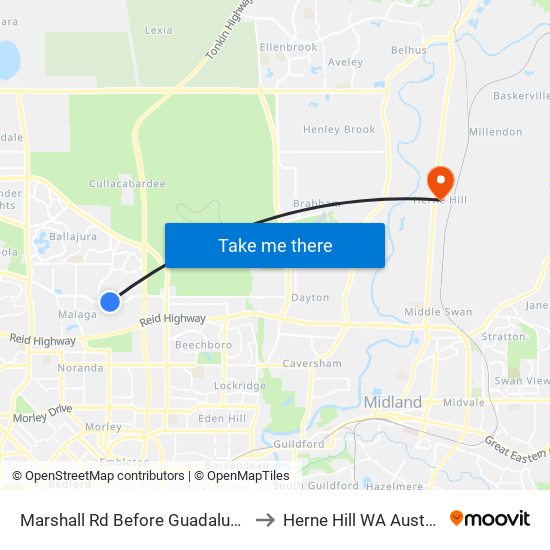 Marshall Rd Before Guadalupe Dr to Herne Hill WA Australia map