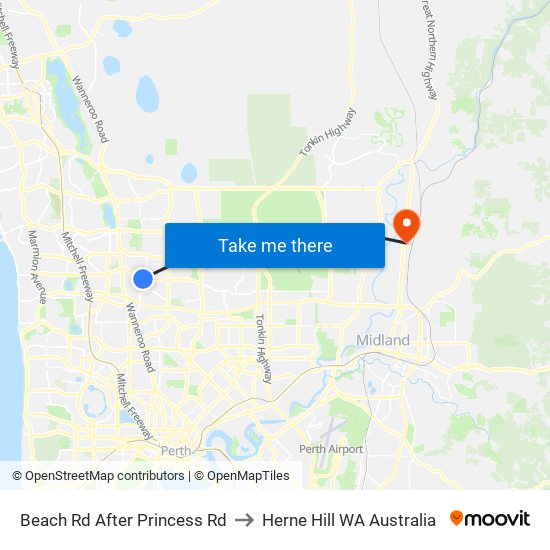 Beach Rd After Princess Rd to Herne Hill WA Australia map