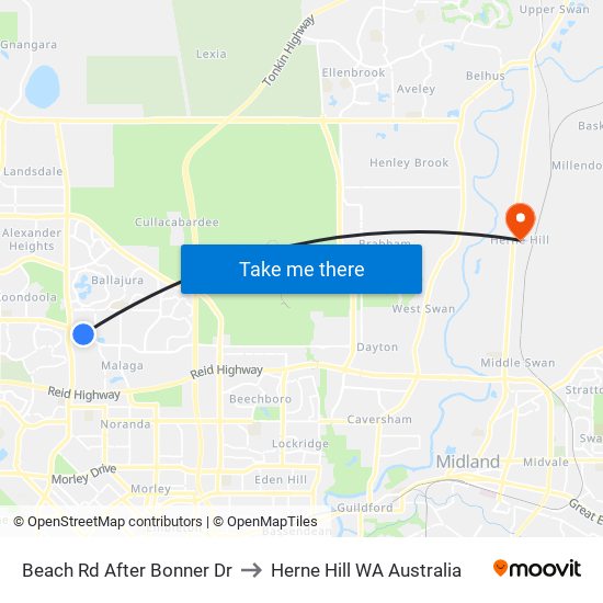 Beach Rd After Bonner Dr to Herne Hill WA Australia map