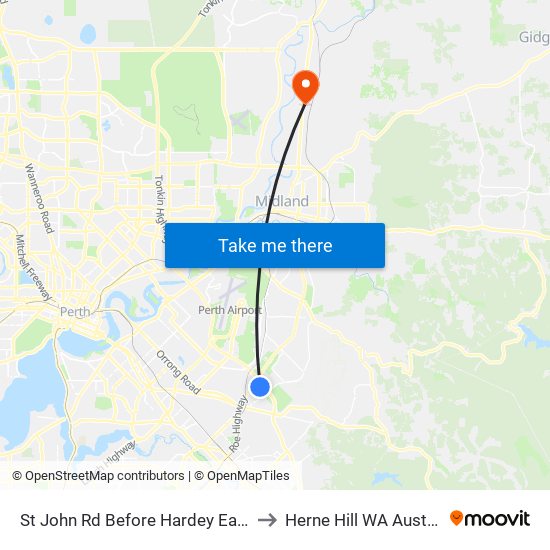 St John Rd Before Hardey East Rd to Herne Hill WA Australia map