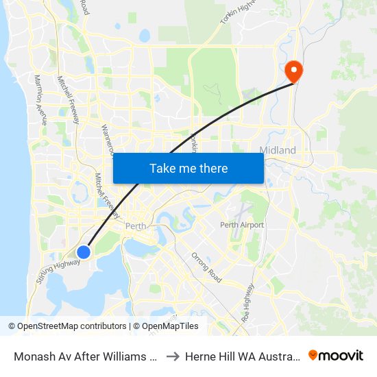 Monash Av After Williams Rd to Herne Hill WA Australia map