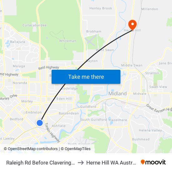 Raleigh Rd Before Clavering Rd to Herne Hill WA Australia map