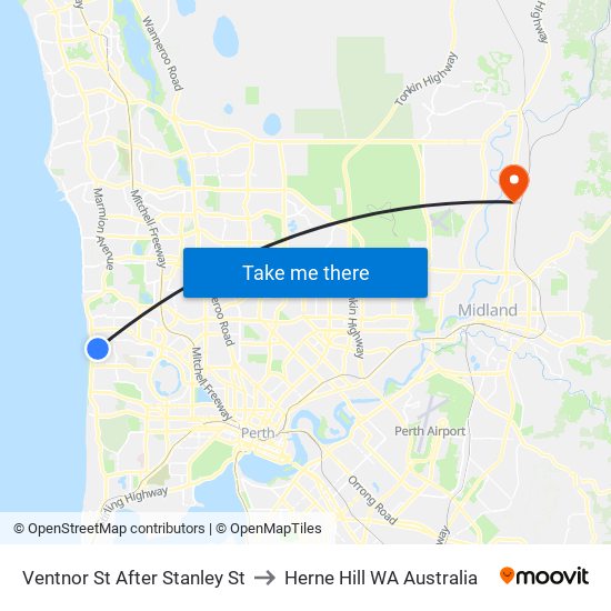 Ventnor St After Stanley St to Herne Hill WA Australia map