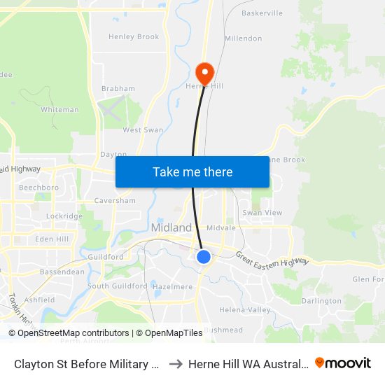 Clayton St Before Military Rd to Herne Hill WA Australia map