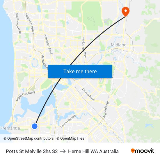 Potts St Melville Shs S2 to Herne Hill WA Australia map