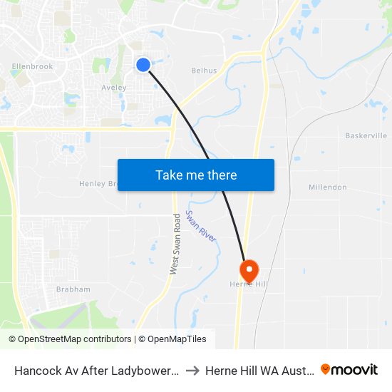 Hancock Av After Ladybower Vista to Herne Hill WA Australia map