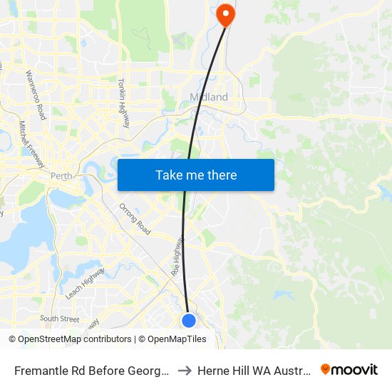 Fremantle Rd Before George St to Herne Hill WA Australia map