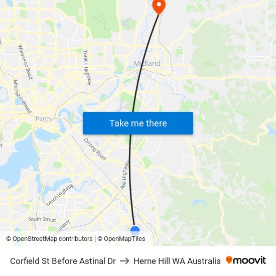 Corfield St Before Astinal Dr to Herne Hill WA Australia map