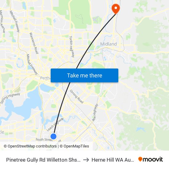 Pinetree Gully Rd Willetton Shs Stand 2 to Herne Hill WA Australia map