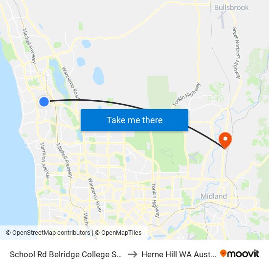 School Rd Belridge College Stand 3 to Herne Hill WA Australia map