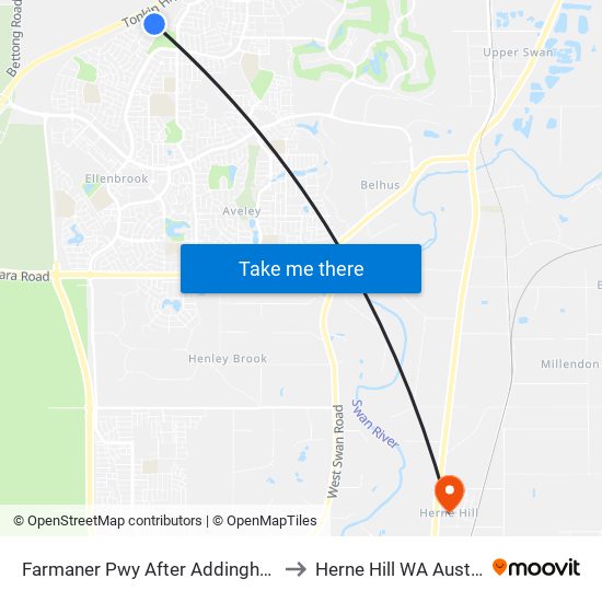 Farmaner Pwy After Addingham Dr to Herne Hill WA Australia map