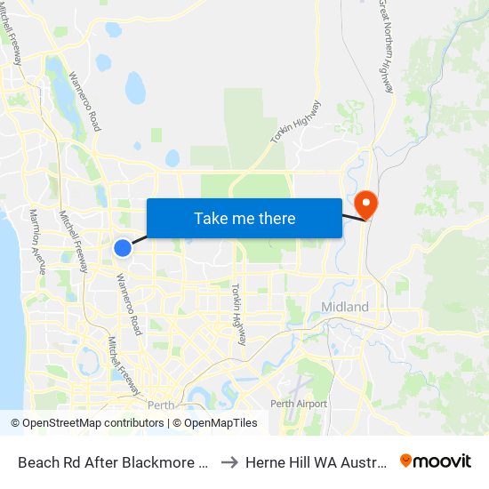 Beach Rd After Blackmore Ave to Herne Hill WA Australia map