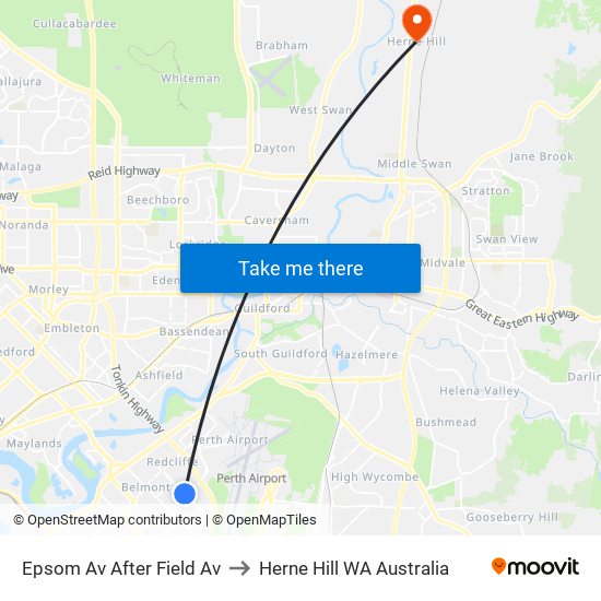 Epsom Av After Field Av to Herne Hill WA Australia map