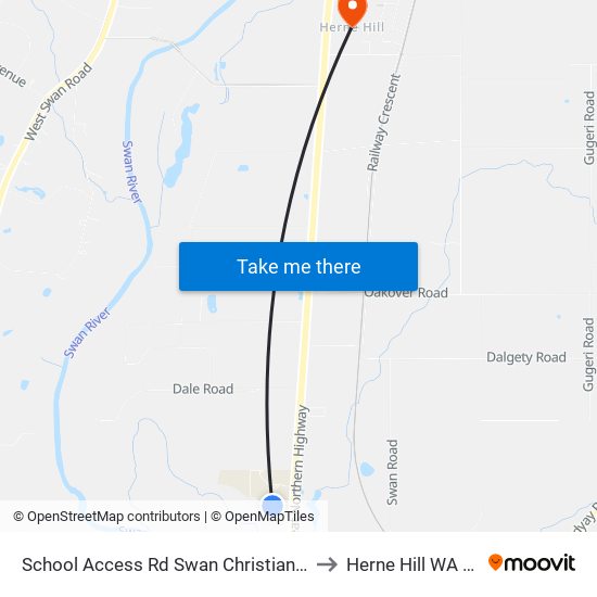 School Access Rd Swan Christian College Stand 1 to Herne Hill WA Australia map