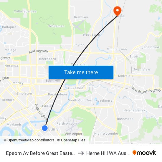 Epsom Av Before Great Eastern Hwy to Herne Hill WA Australia map