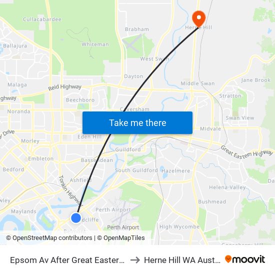 Epsom Av After Great Eastern Hwy to Herne Hill WA Australia map