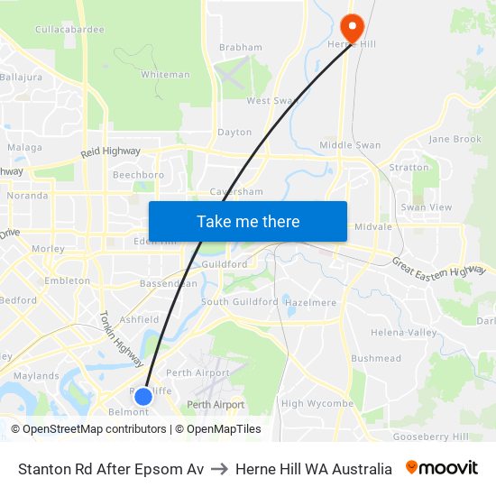 Stanton Rd After Epsom Av to Herne Hill WA Australia map