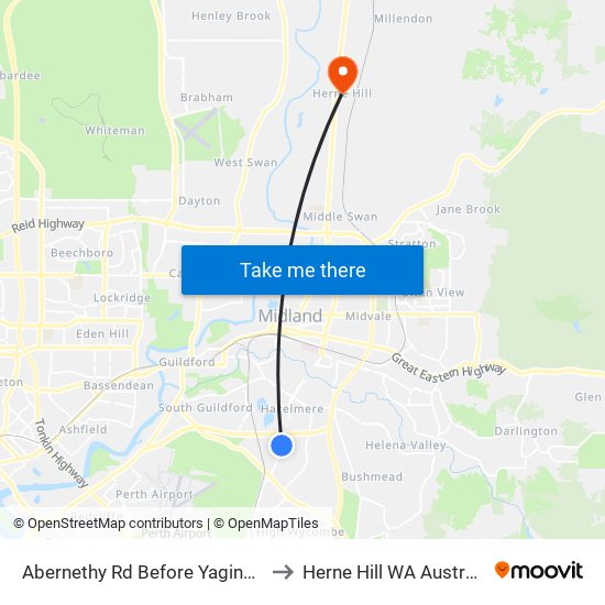 Abernethy Rd Before Yagine Cl to Herne Hill WA Australia map