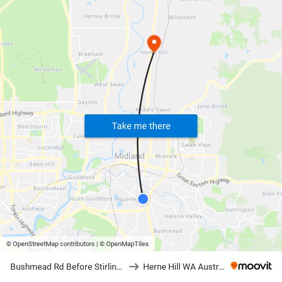 Bushmead Rd Before Stirling Cr to Herne Hill WA Australia map