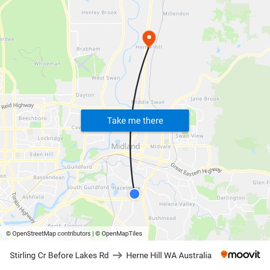 Stirling Cr Before Lakes Rd to Herne Hill WA Australia map