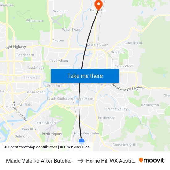 Maida Vale Rd After Butcher Rd to Herne Hill WA Australia map