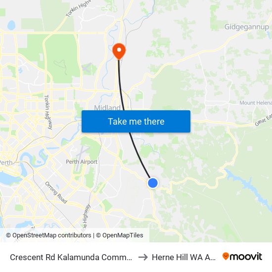 Crescent Rd Kalamunda Community Centre to Herne Hill WA Australia map