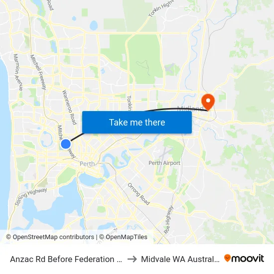 Anzac Rd Before Federation St to Midvale WA Australia map