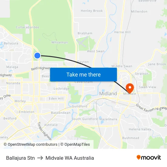 Ballajura Stn to Midvale WA Australia map
