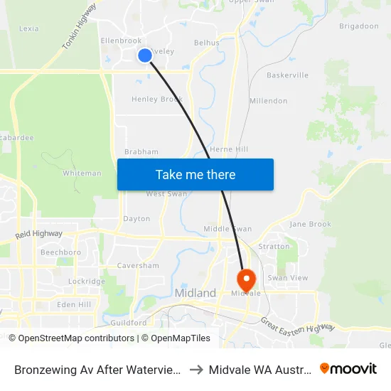 Bronzewing Av After Waterview Gr to Midvale WA Australia map