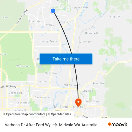 Verbana Dr After Ford Wy to Midvale WA Australia map