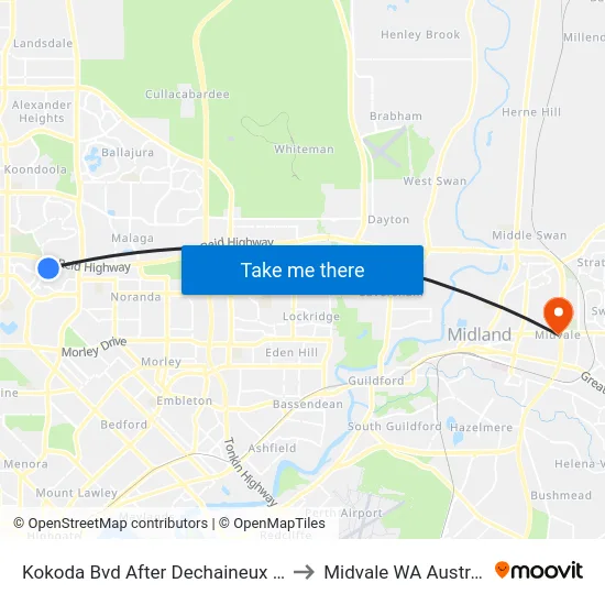 Kokoda Bvd After Dechaineux Pwy to Midvale WA Australia map