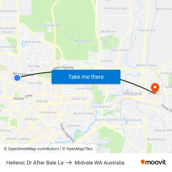 Hellenic Dr After Bale La to Midvale WA Australia map