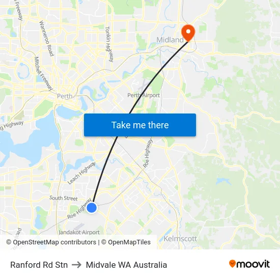 Ranford Rd Stn to Midvale WA Australia map