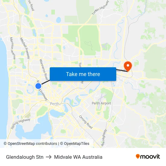 Glendalough Stn to Midvale WA Australia map