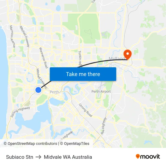 Subiaco Stn to Midvale WA Australia map