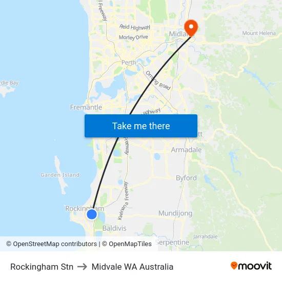 Rockingham Stn to Midvale WA Australia map