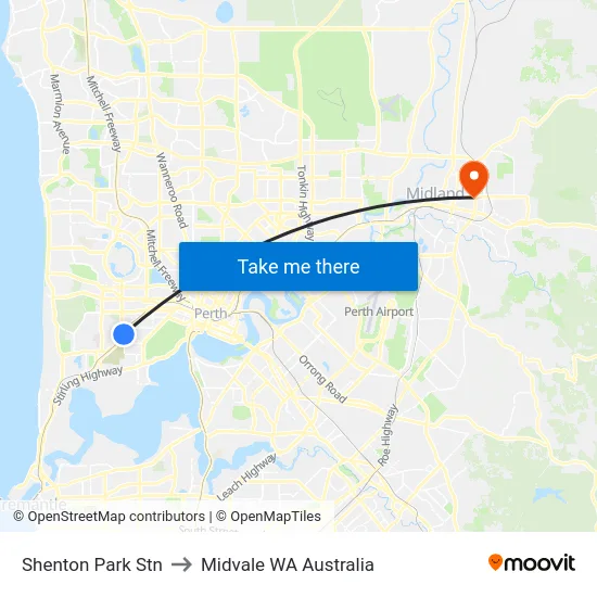 Shenton Park Stn to Midvale WA Australia map