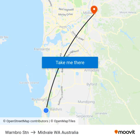 Warnbro Stn to Midvale WA Australia map