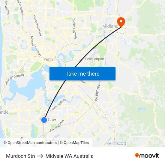 Murdoch Stn to Midvale WA Australia map