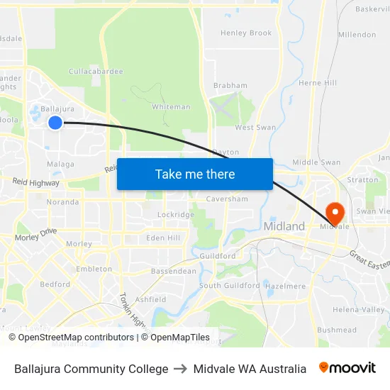 Ballajura Community College to Midvale WA Australia map