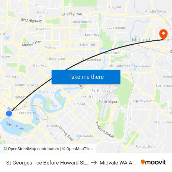 St Georges Tce Before Howard St Westbound to Midvale WA Australia map
