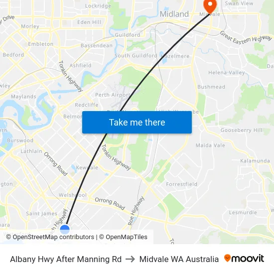 Albany Hwy After Manning Rd to Midvale WA Australia map