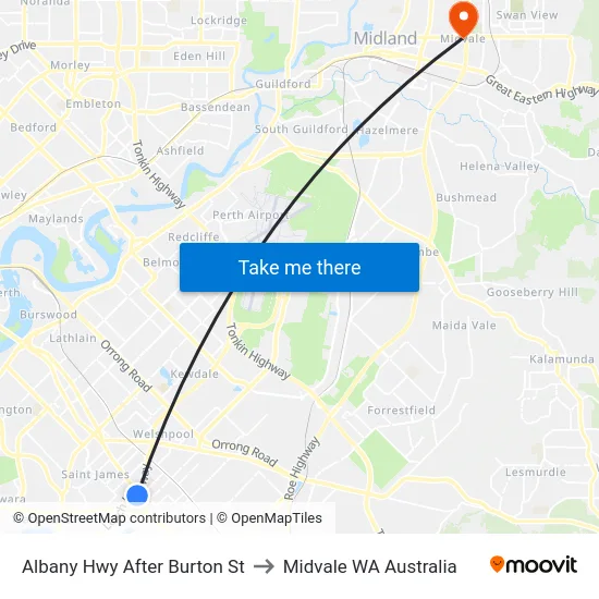 Albany Hwy After Burton St to Midvale WA Australia map