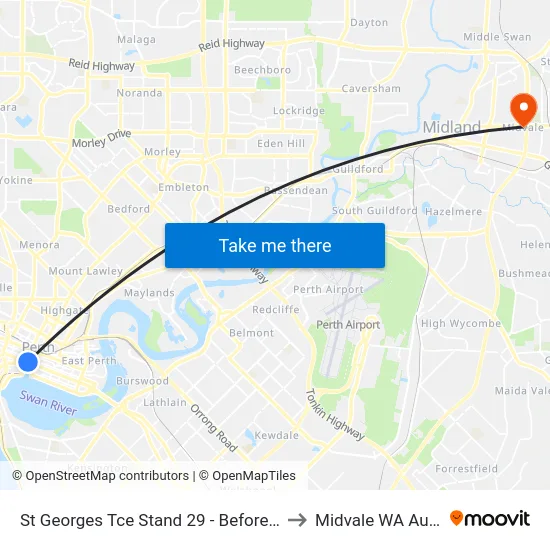 St Georges Tce Stand 29 - Before William St to Midvale WA Australia map