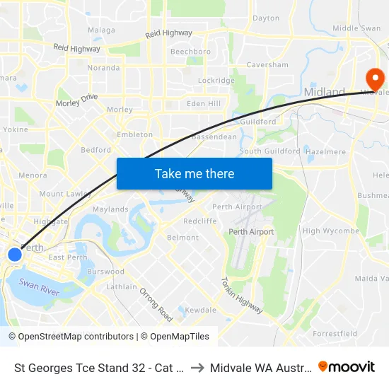 St Georges Tce Stand 32 - Cat Id 21 to Midvale WA Australia map