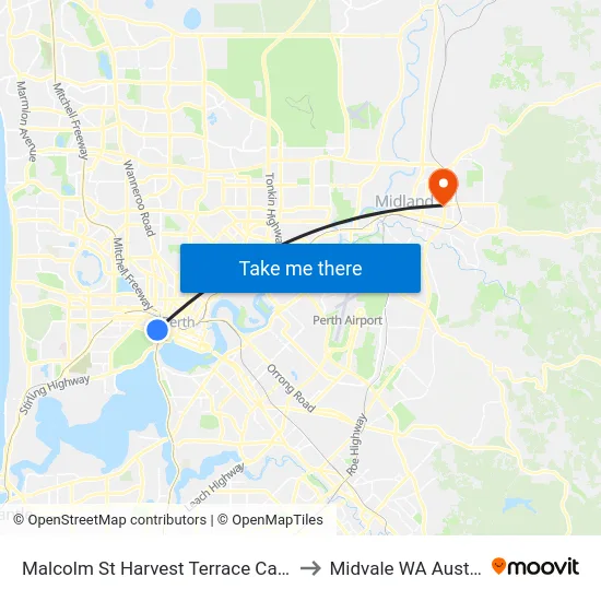 Malcolm St Harvest Terrace Cat Id 23 to Midvale WA Australia map