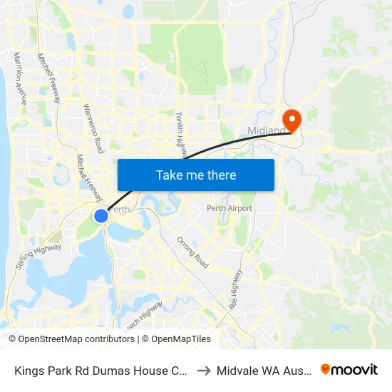 Kings Park Rd Dumas House Cat Id 32 to Midvale WA Australia map